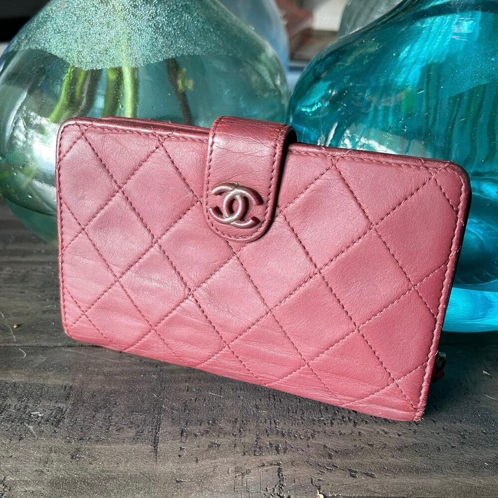 Chanel CC French Lambskin Wallet in a rare raspberry color COA Authentic